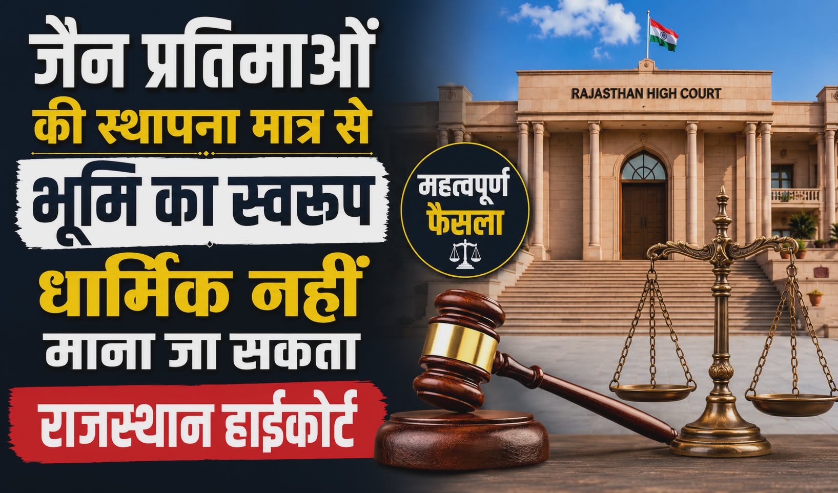 जैन प्रतिमाओं की स्थापना मात्र से भूमि का स्वरूप धार्मिक नहीं माना जा सकता : राजस्थान हाईकोर्ट (विशेष रिपोर्ट डॉक्टर अखिल बंसल जयपुर)